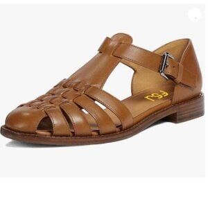 FSJ Women Retro Closed Toe Flats Sandals Low Block Heel Woven Roman Ankle Strap